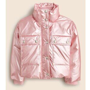 NWT CREWCUTS girls puffer coat jacket bubblegum pink metallic crop winter XXL